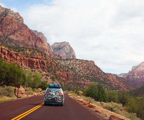 Car driving through the mountains